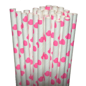Pink Hearts Party Paper Straws - Cake Pop Sticks - Pixie Sticks - Qty 25 Il_570xn