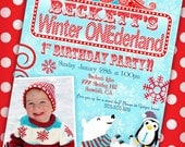 Winter ONEderland Invitation with Picture Winter Wonderland Invitation - Aqua and Red - Gwynn Wasson Designs PRINTABLES