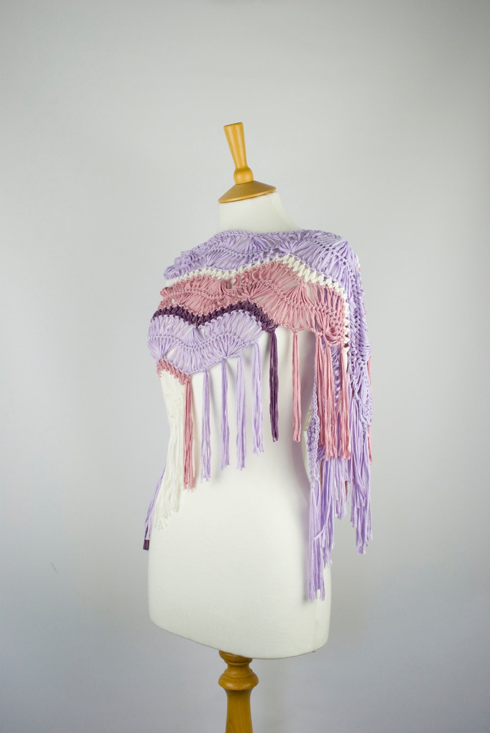 hairpin crochet shawl in mix of white purple orchid antique rose - The Subra line
