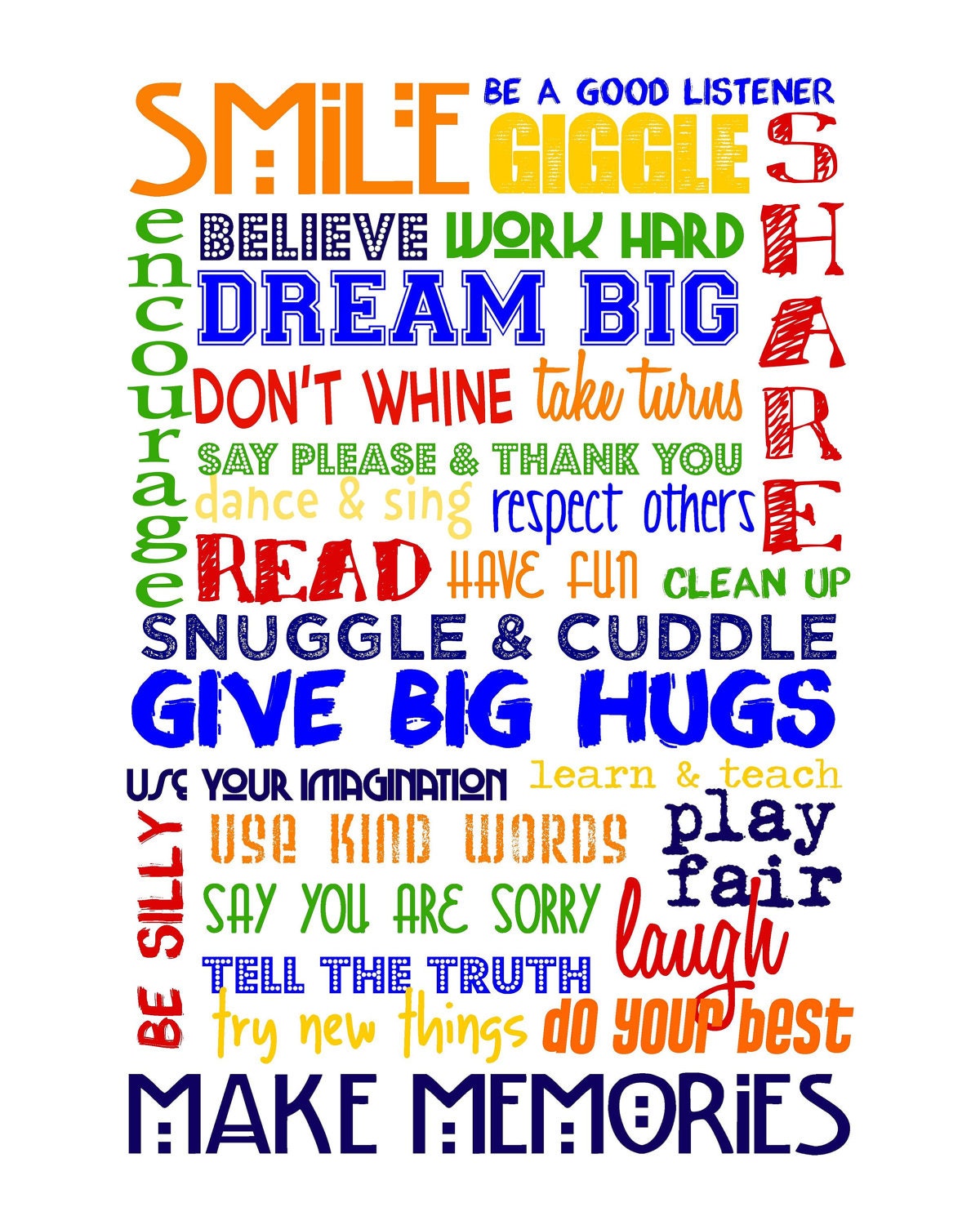 DIGITAL File - Classroom or Playroom Rules - Primary Colors on White CUSTOM WORDING