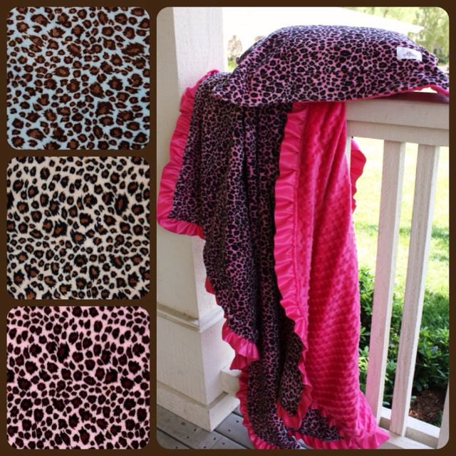 2pc Teen Set Minky Cheetah with Minky Backing & Satin Trim -- Teen Blanket and Standard Sham -- CUSTOM MADE