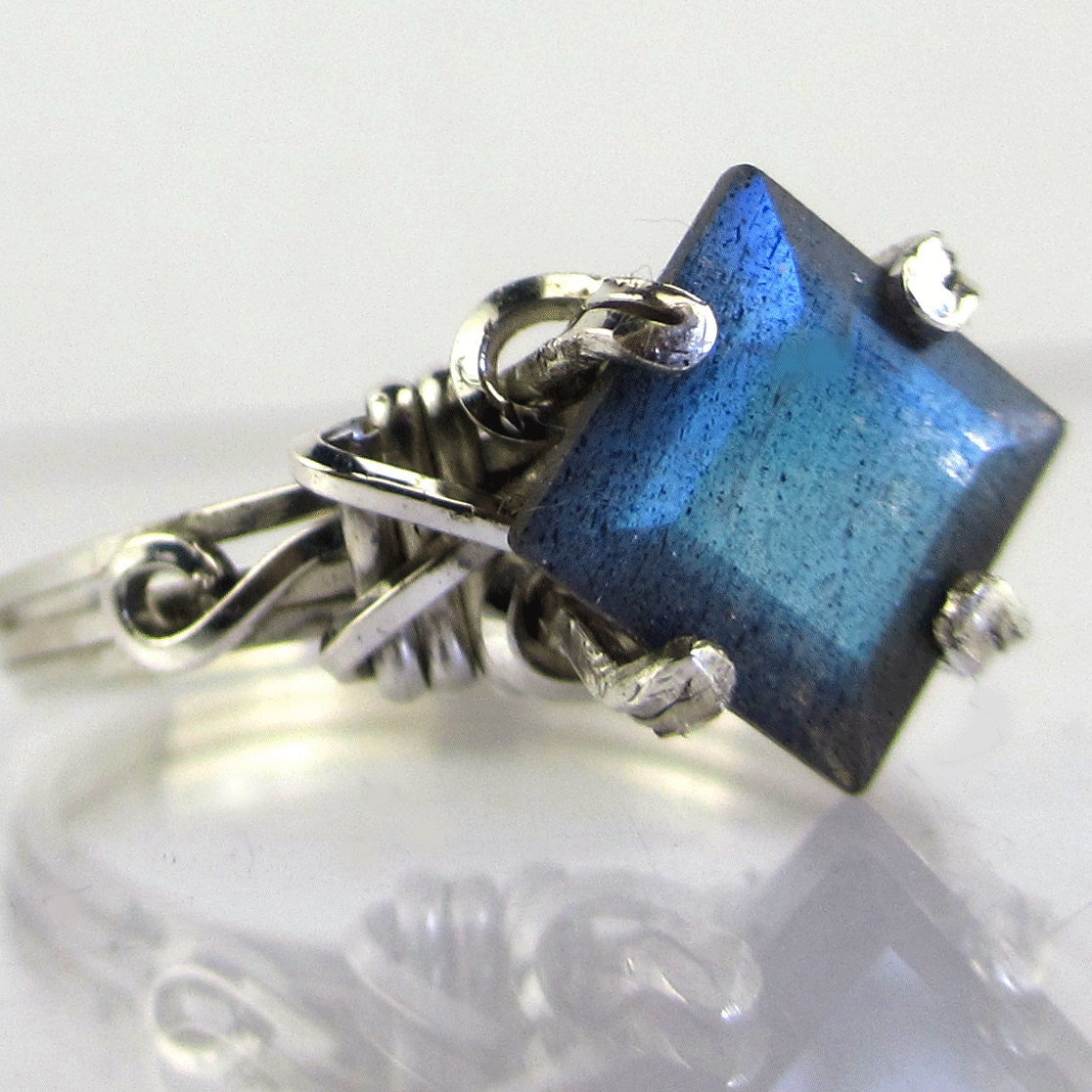 Princess Cut Labradorite Ring Sterling Silver