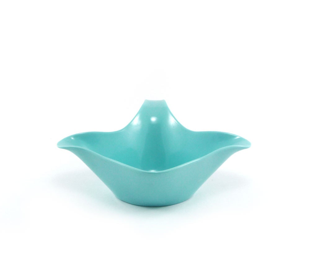 Aqua melamine gravy boat - vintage teal serving bowl