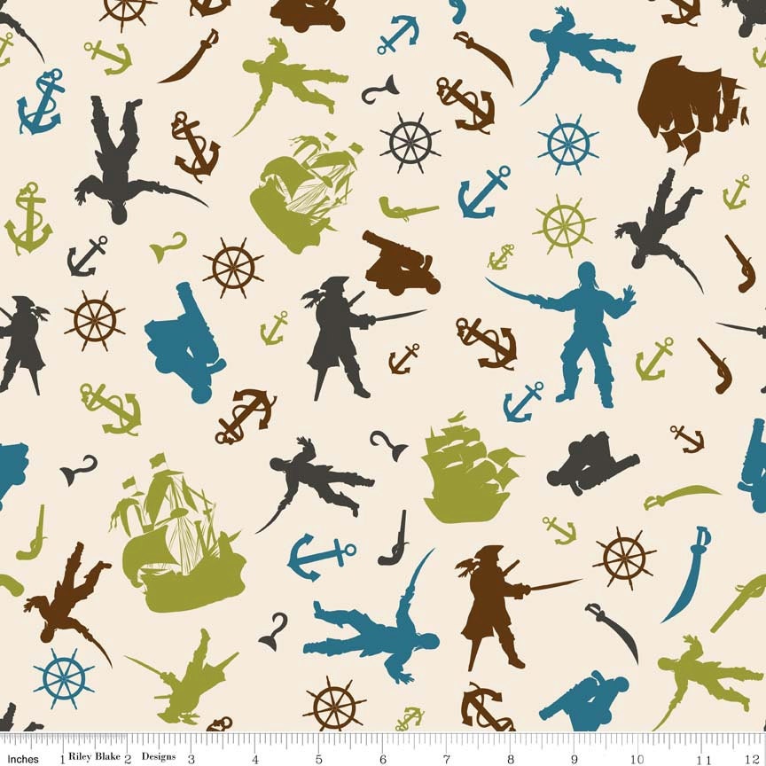 Half Yard of Pirate Matey's Toss in Cream by Riley Blake Fabric