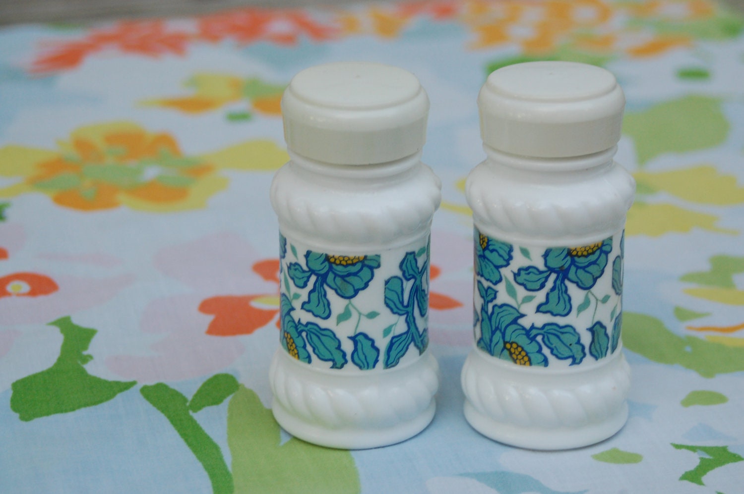 Vintage Floral Milk Glass Salt and Pepper Set