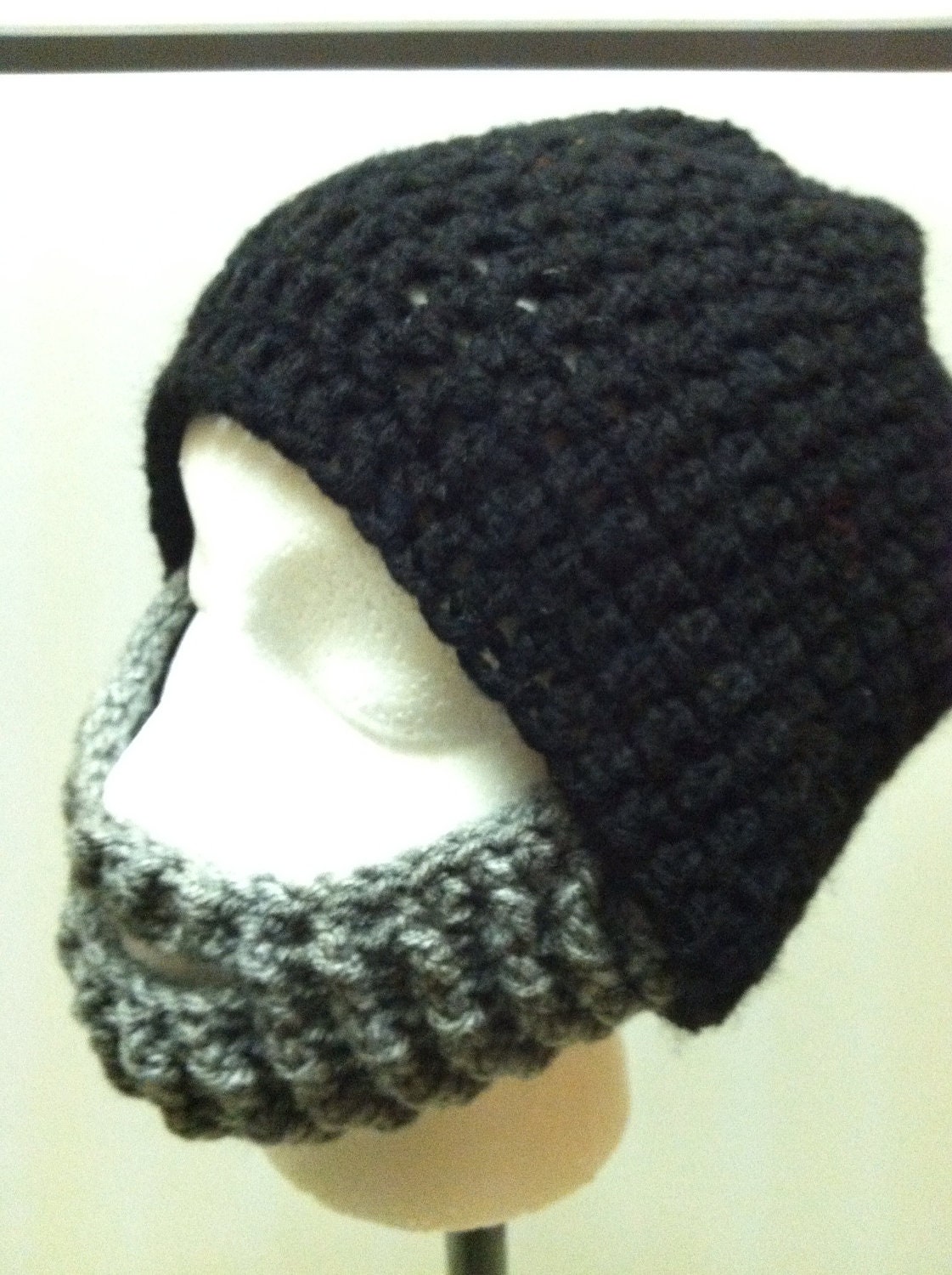Crochet Beard Beanie - Beard Hat - Black - Grey Beard - Bearded Beanie - or you choose color - snowboard beanie