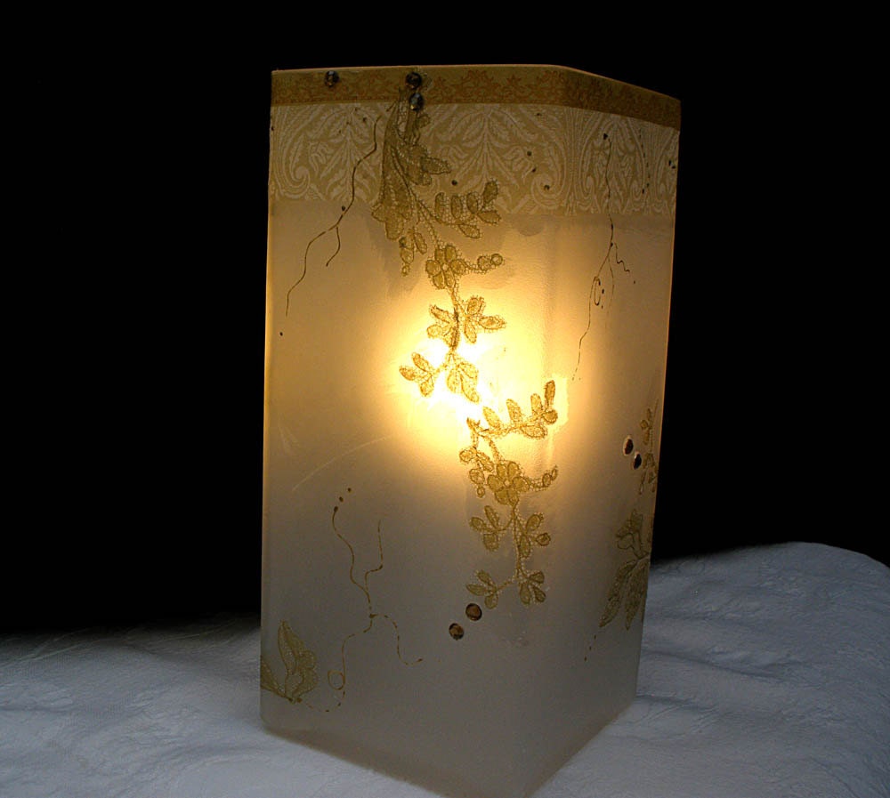 Lampshade Cream Vintage Table Lamp Shade with flower and leaves motif , lace style, housewares romantic