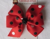 Black, Red, and White Polka Dot Medium 3 inch Pinwheel Bow - UGA Bulldogs Falcons Hurricanes Terps Wolfpack
