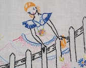 Lady at the Gate Vintage Hand-embroidered Linen Dresser Scarf