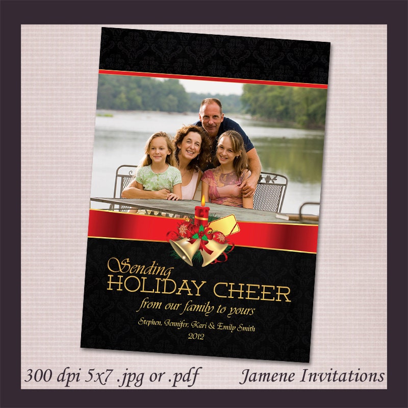 Elegant Holiday Cheer Photo Printable Flat Christmas Card - Print your own DIY or printed Il_570xn