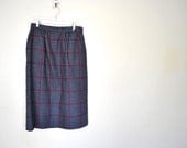 1980s Plaid Skirt - Wool Fall Skirt - Medium Women's Skirt - Houndstooth Navy Blue