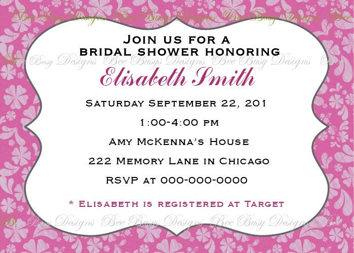 Printable Elegant Pink Flowers Bridal Shower Bachlorette Invitation
