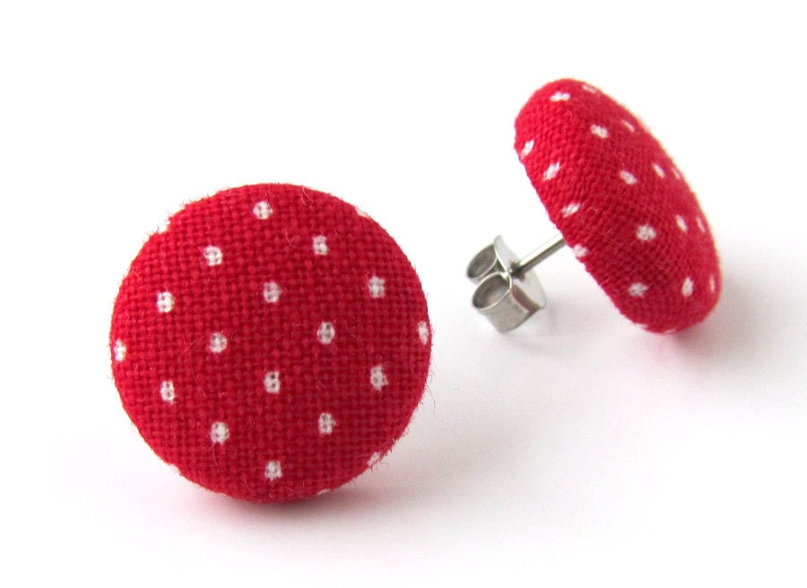 Polka dot stud earrings white red pin up rockabilly retro vintage