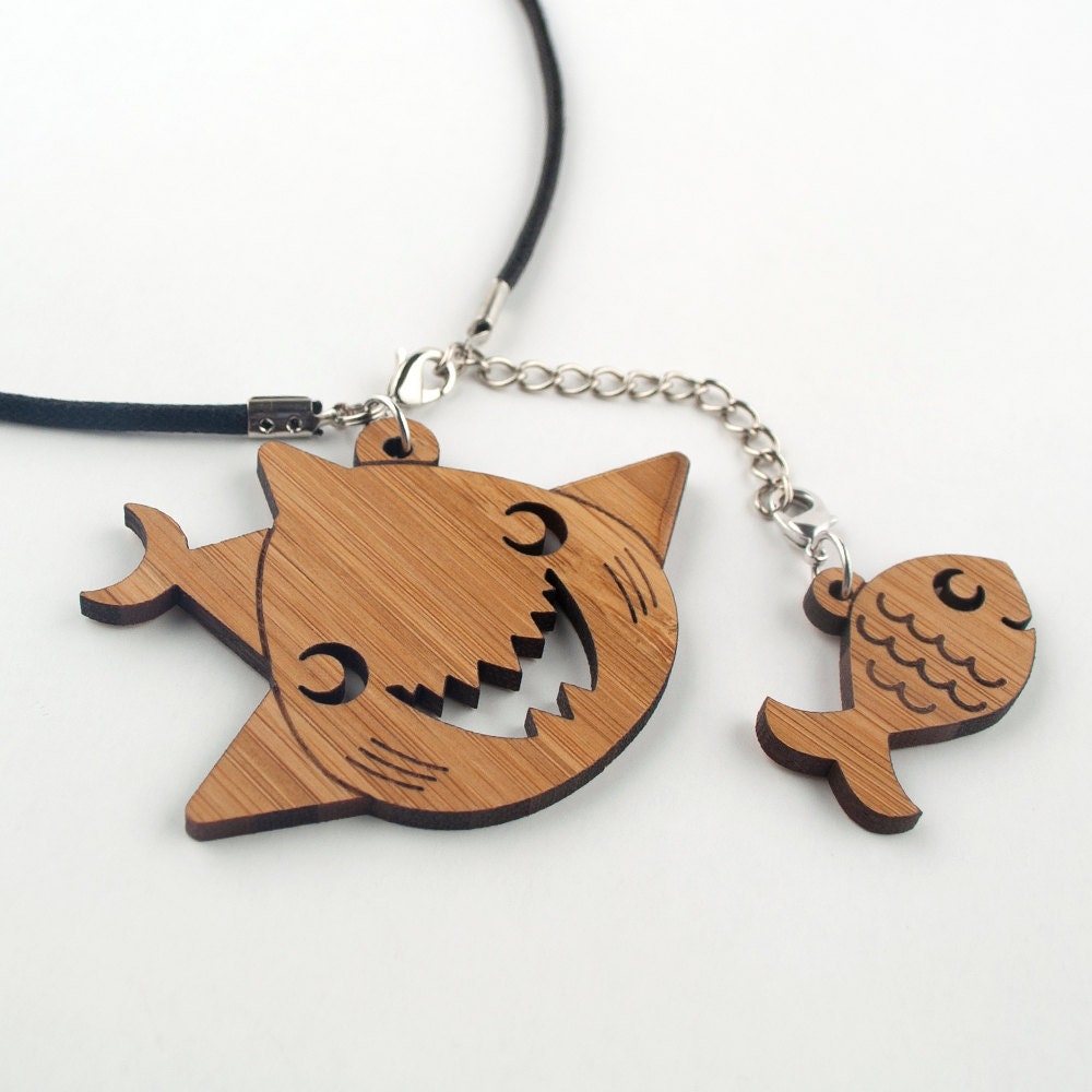 Shark Necklace Fish Charm Bamboo Wood Ocean Jewelry