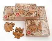 Kids Christmas Ornaments: Wooden Owl Fox Bunny Squirrel Acorn Hedgehog Raccoon Mushroom (Choice of TWO)