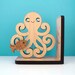 Wood Octopus Bookend: Kids Wooden Ocean Fish Book End