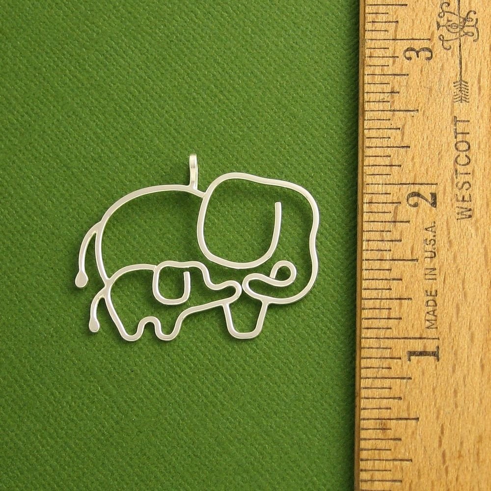 Elephant Necklace, Mother and Baby, Sterling Silver, Made To Order
