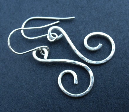 Sterling Silver Earrings Hammered Jewelry Petite Swirl Dangle Earrings