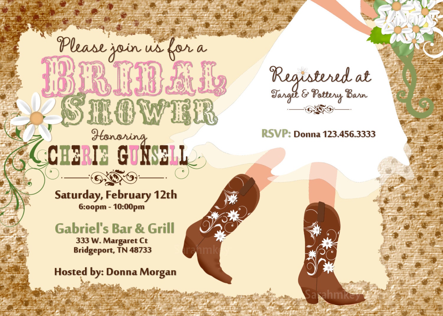Cowboy Boot's Bridal Shower Printable Invitation