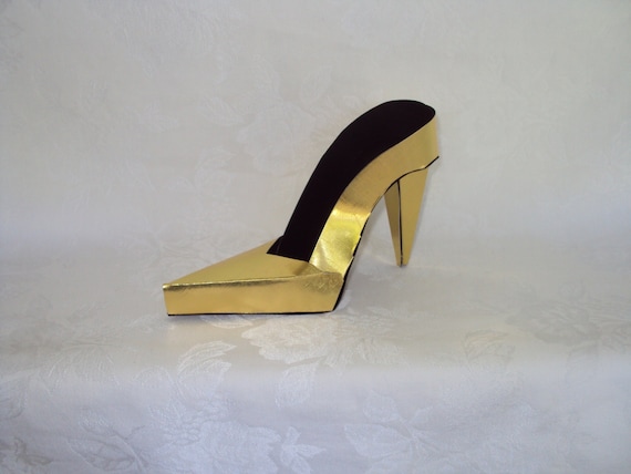 Brushed Gold Extreme High Heel Paper Shoe Art Original Design
