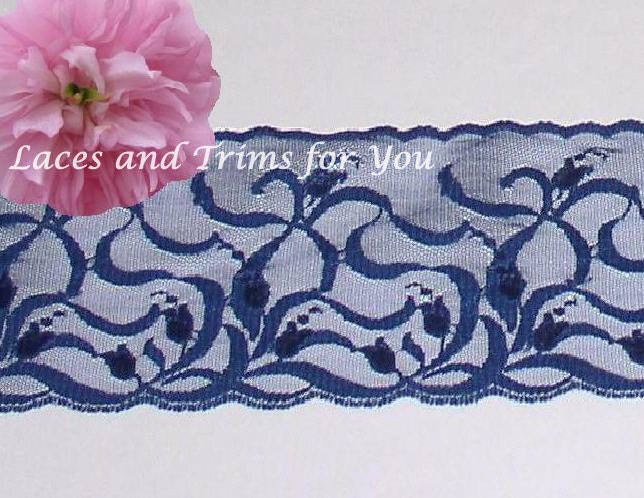 5 Yards Fancy Navy Lingerie Lace Trim 3-1/2 inch wide Fabric Trim H20A