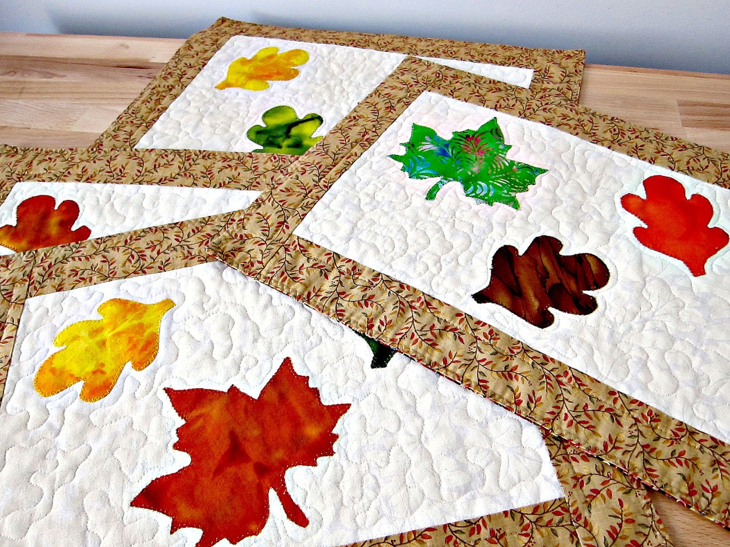 Quilted Placemats Autumn Fall Leaves