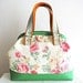 Shabby chic floral Doctor bag with Green bottom, frame bag