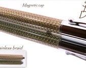Zen  rollerball pen in chrome  and  hand cast brass and stainless braid.