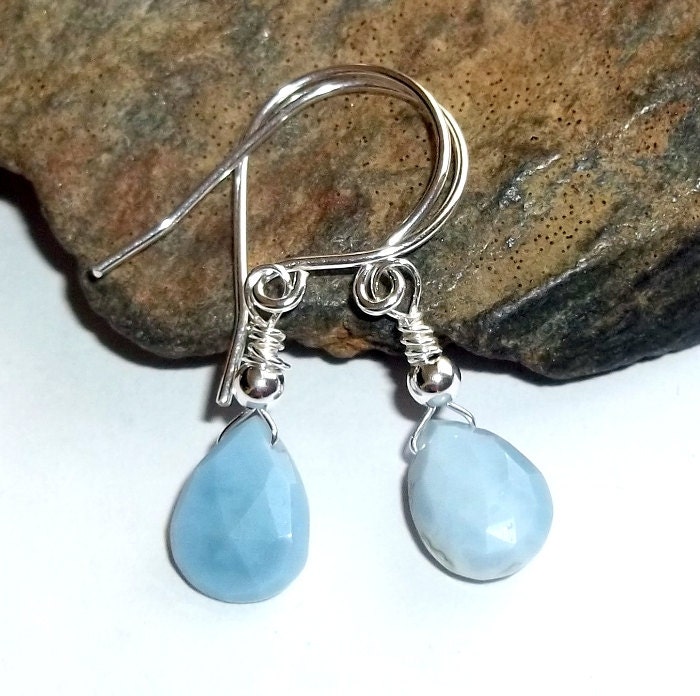Owyhee Blue Opal Gemstone Earrings Sterling Silver earthegy October Birthstone