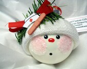 Nurse Snowman Ornament Christmas Tree Bulb Hand Painted Glass  Snowball face Themed with a nurse hat Personalized
