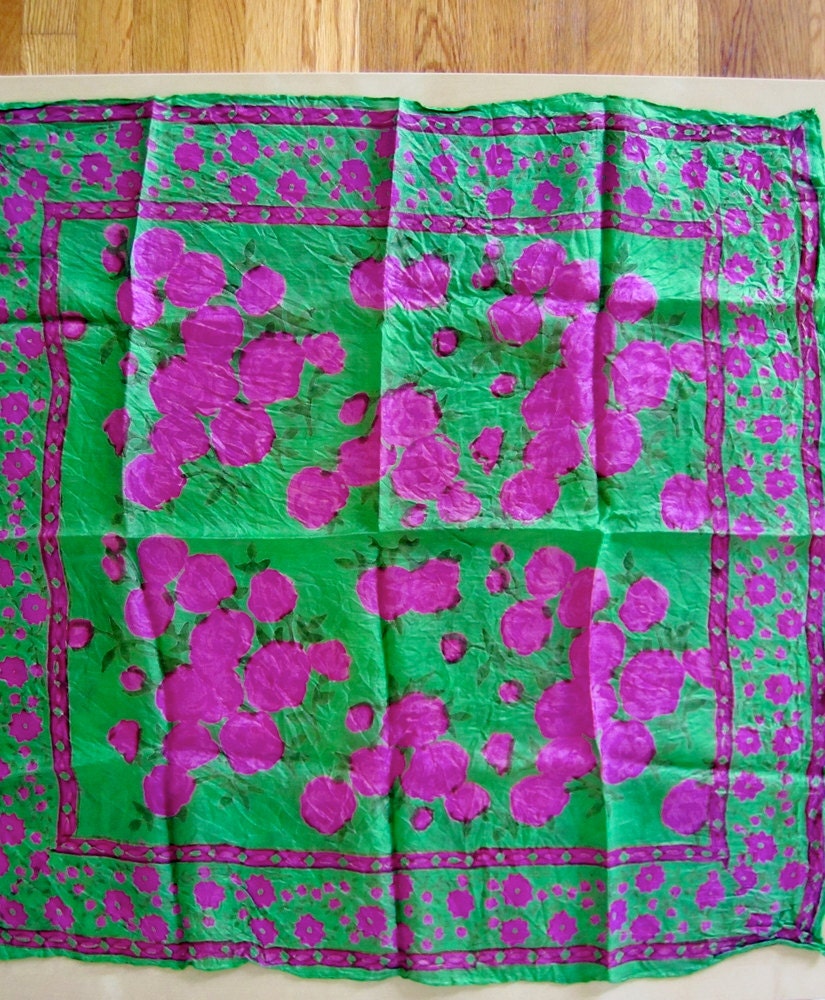 Vintage Scarf / 60's Silk floral cloth / table cloth