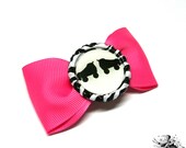 Roller Derby Skates Pink and Zebra Bottle Cap Button Bow Hair Clip