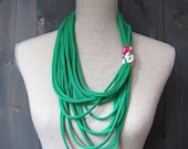 Bright Kelly Green Multistrand Cotton Jersey Summer Necklace/Scarf