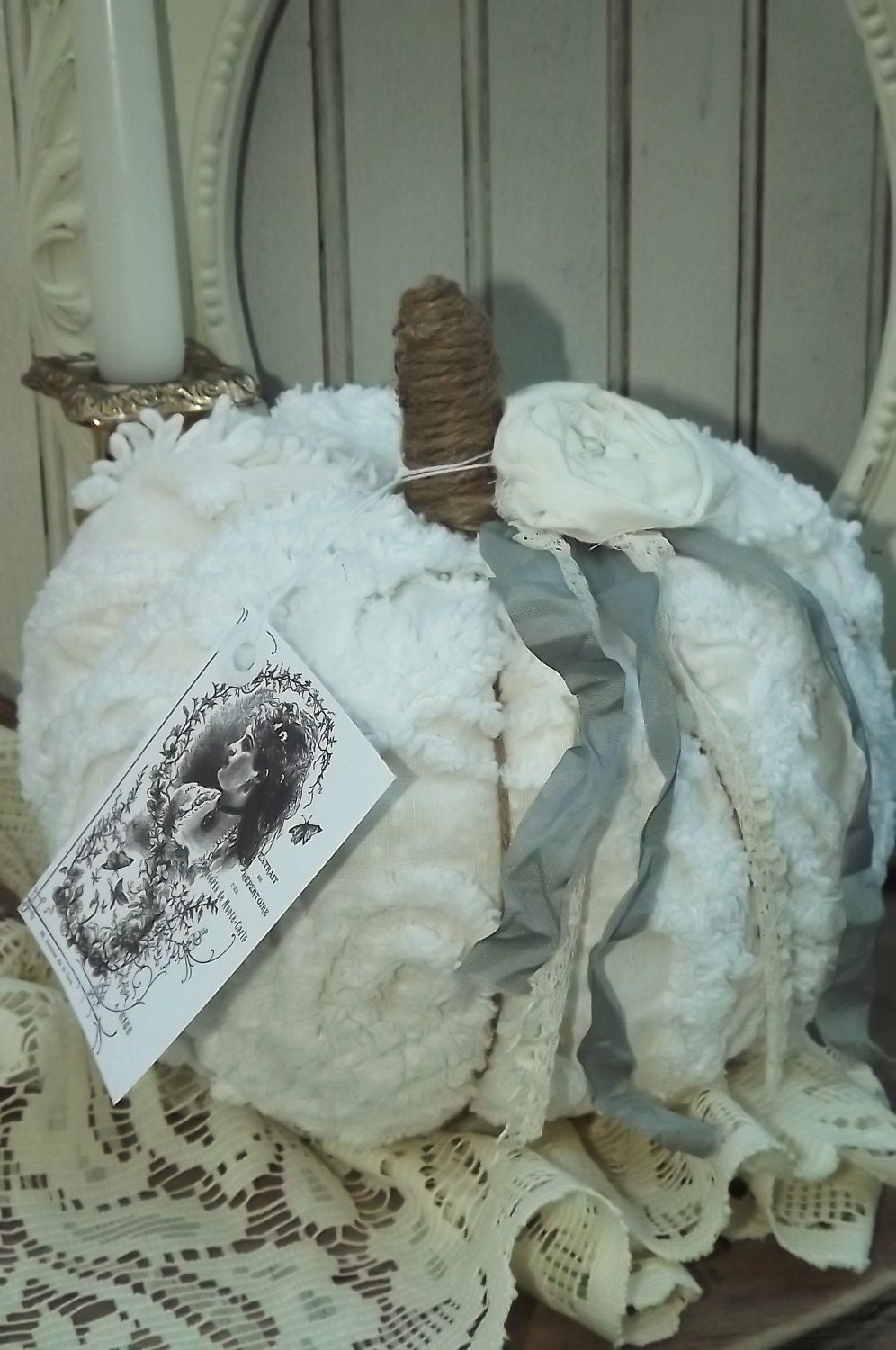 Romantic shabby chic Handmade OOAK Chenille Fall Pumpkin