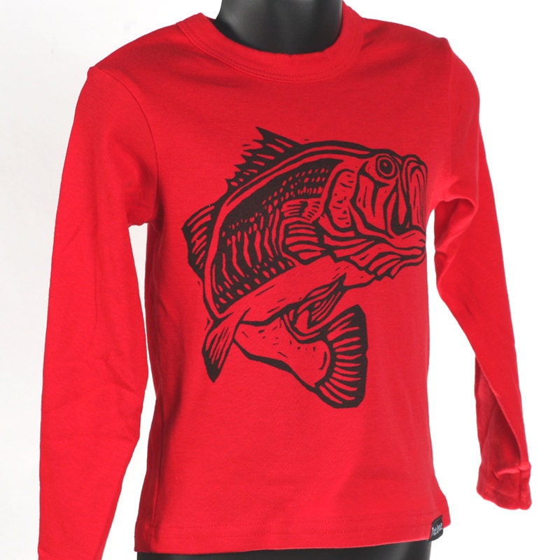 Bass Fish on Red Long Sleeve Children's American Apparel Shirt