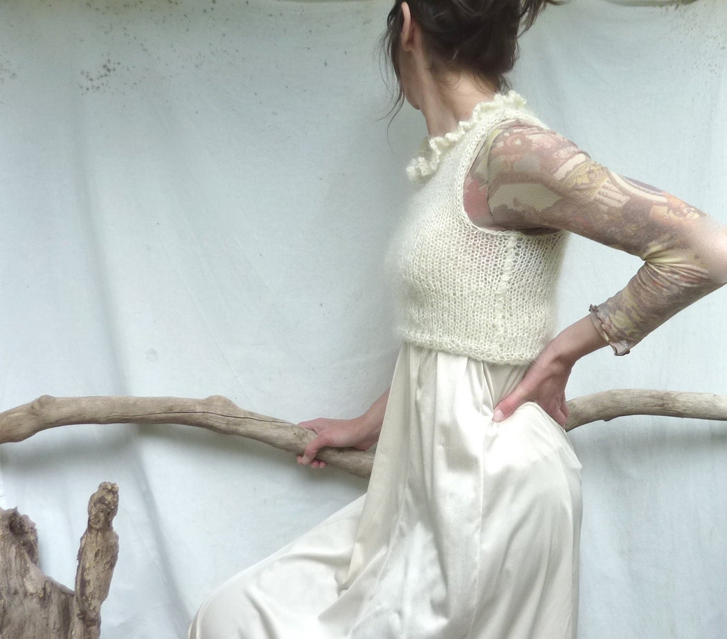 Little Dove Bodice, hand knitted crop top in creamy white Scottish mohair - InnerWild