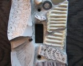 Mosaic Single Switch Plate Switchplate in Cream and Gold with Key Mosaic Art
