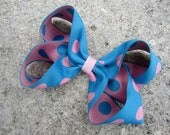 Large 5" Hair Bow: Light Pink and Blue Polka Dots