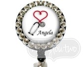 Name Badge Reel Holder Retractable ID Badge -  Nurse Bling Rhinestones -  Personalized with your Name