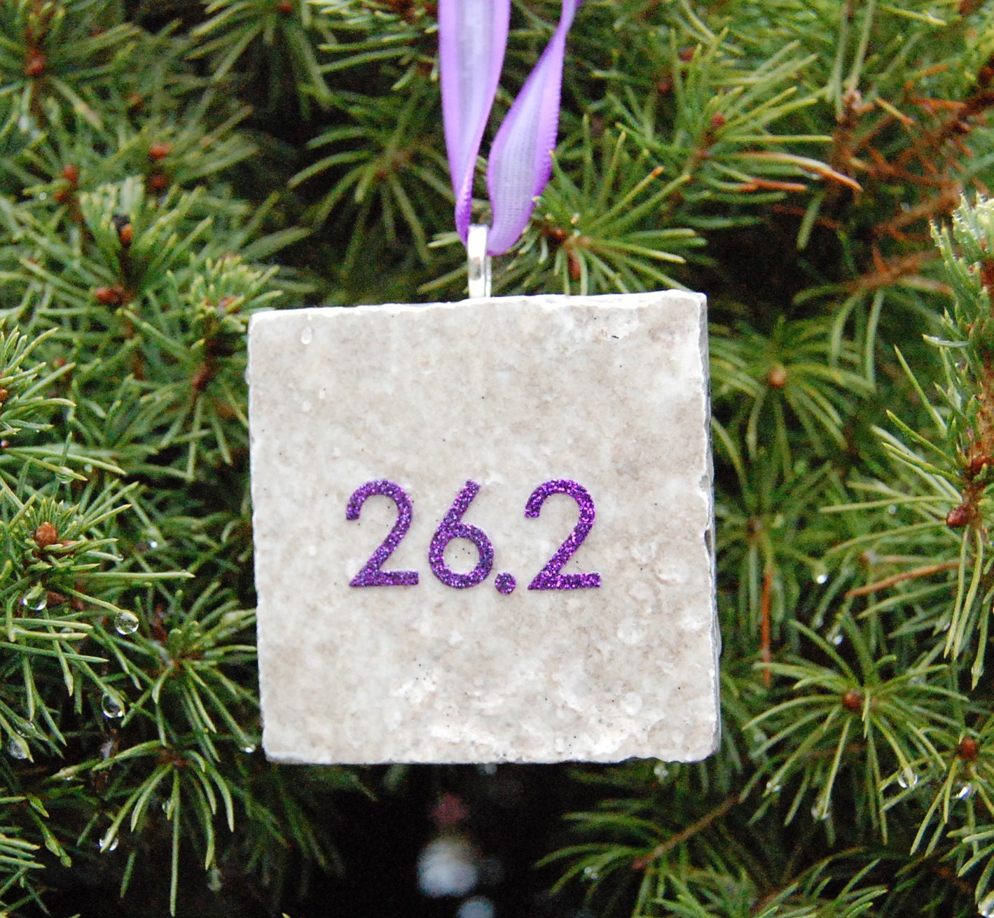Purple 26.2 Marathon Runner Tile Ornament