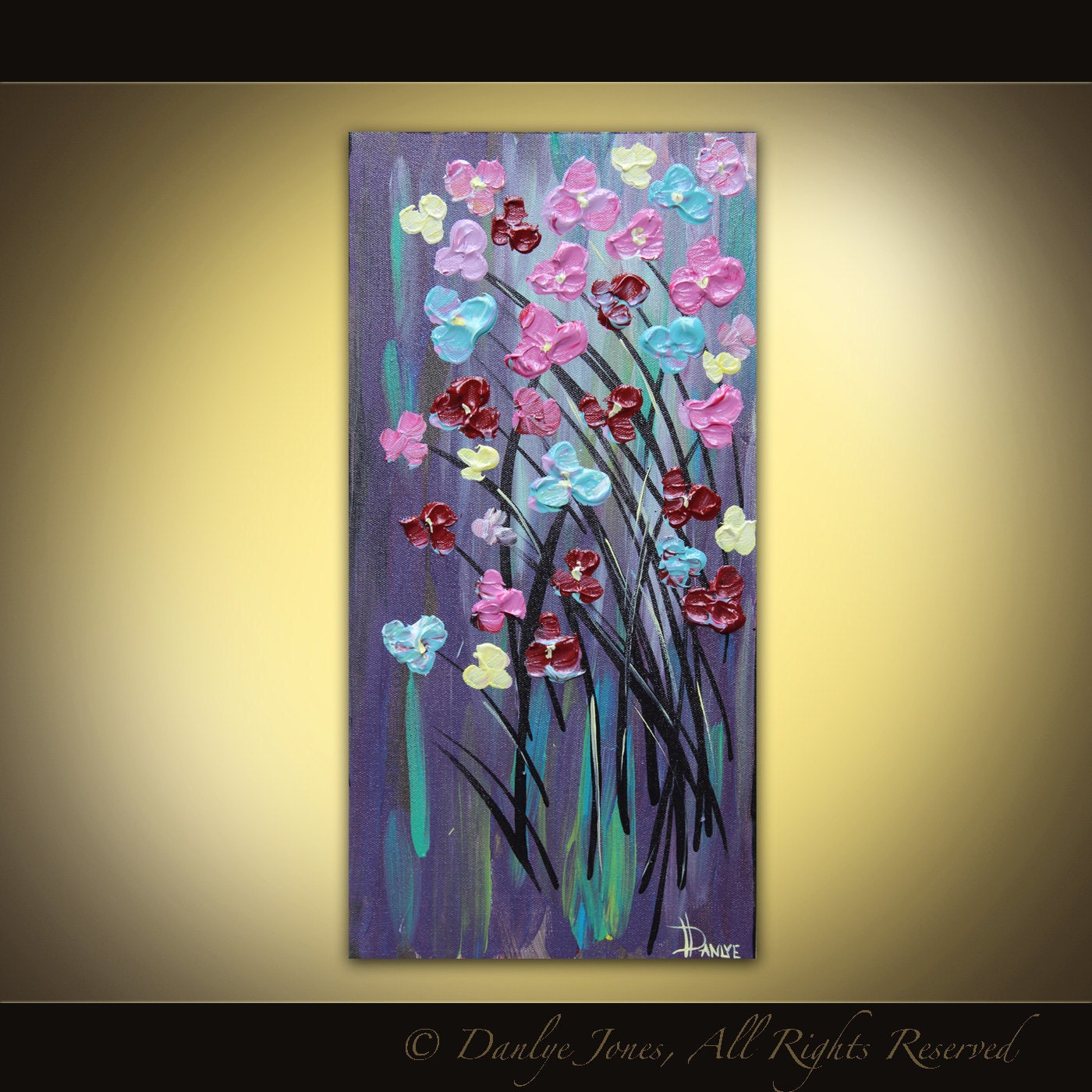 Original flower painting on canvas modern abstract purple acrylic