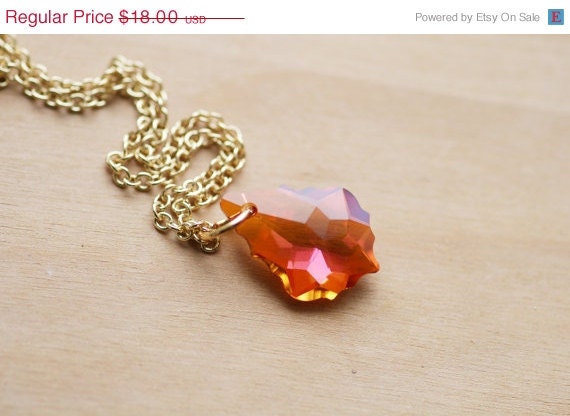 SUMMER SALE Chili Pepper Orange Red Baroque Necklace - Swarovski Crystal Elements Faceted Jewelry