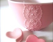 Girly Pink Porcelain Lace Bowl with Heart Cutlery Rest Set -Hideminy Lace Series