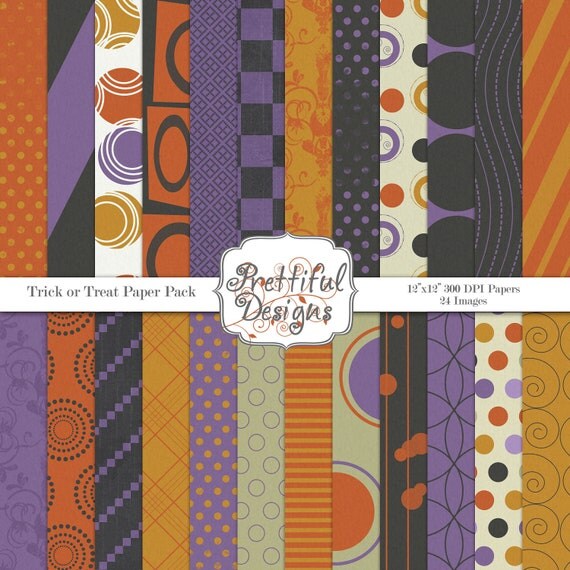 50% Off Sale Halloween Digital Paper Pack for Scrapbooking, Invitations, Card Making, Commercial Use - Trick or Treat (120) Il_570xn