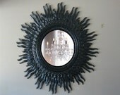 Huge Hollywood Regency Sunburst, Mid Century Modern Mirror, Glossy Black