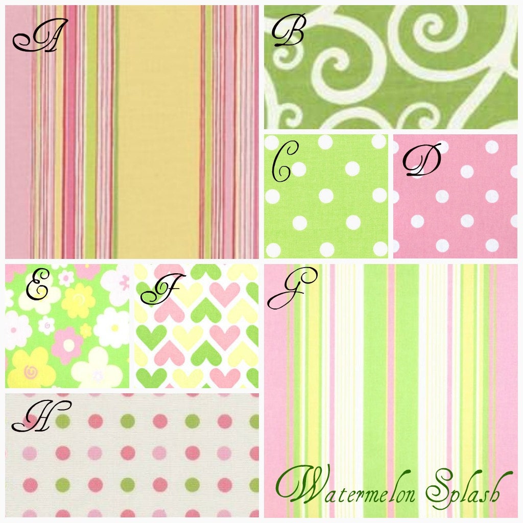 2 Piece Custom Crib Bedding Watermelon Splash fabric pallet (Bumpers/Straight Box Skirt