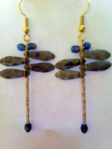 Dragonfly Earrings Purple Peacock