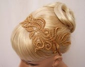 Delphinium lace headband antique gold