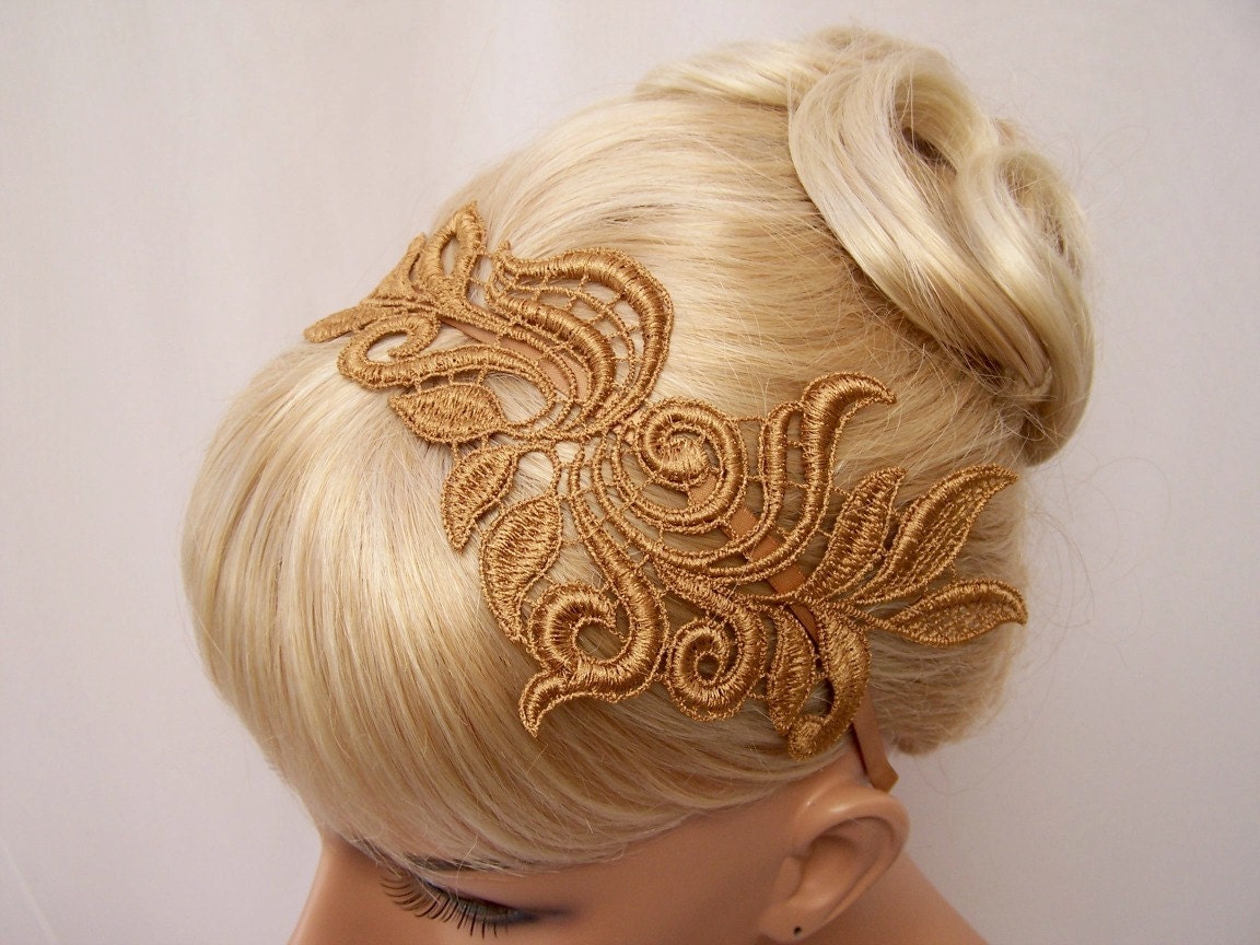 Delphinium lace headband antique gold