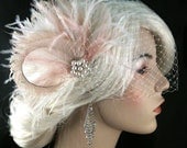 New Rock On  - Bridal Feather Fascinator, Bridal Headpiece, Wedding Veil, Wedding Fascinator, Feather Fascinator, Ivory and Blush